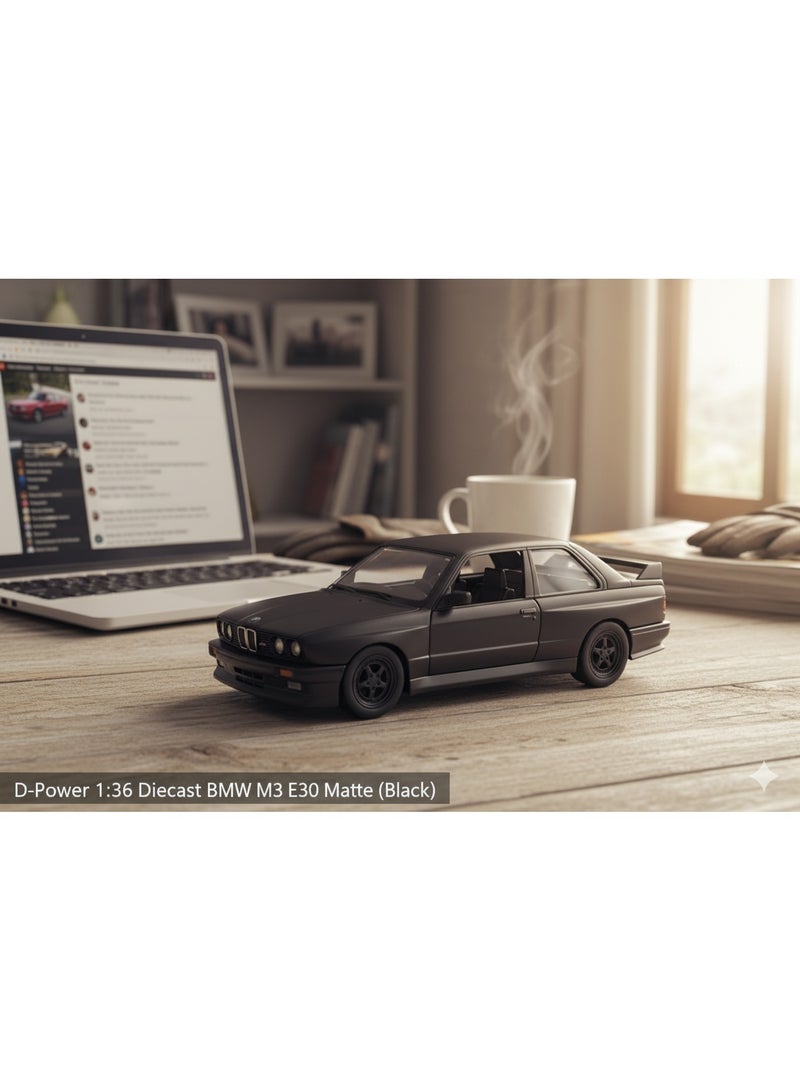 D-Power دي باور 1:36 نموذج سيارة بي إم دبليو M3 E30 (1986-1991) باللون الأسود غير اللامع – نموذج سيارة مصغر قابل للجمع - Image 2